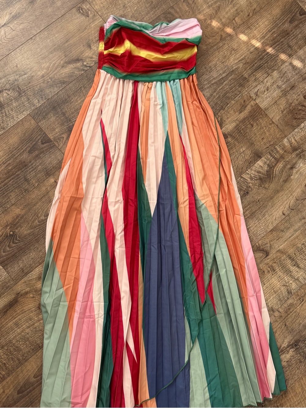 Striped Multicolor Pleated Maxi Dress- Strapless